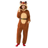 Brown Adult Womens Christmas Pajamas, Hoody Holiday Jumpsuit