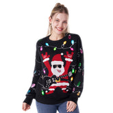 LED Ugly Christmas Sweater with Light - Black Rock Santa