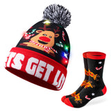 Light-up Xmas Reindeer Beanie Hat with Crew Sock