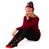Light-up Xmas Reindeer Beanie Hat with Crew Sock
