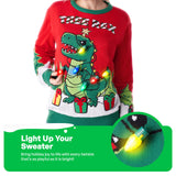 LED Ugly Christmas Sweater with Light - Red Dinosaur