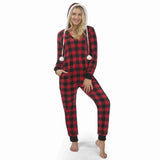 Women Flannel Christmas Buffalo Plaid Jumpsuit Red