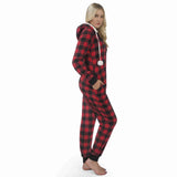 Women Flannel Christmas Buffalo Plaid Jumpsuit Red