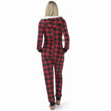 Women Flannel Christmas Buffalo Plaid Jumpsuit Red