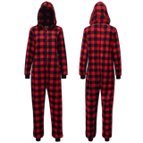 Women Fleece Christmas Buffalo Plaid Jumpsuit Red