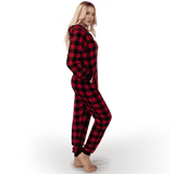 Women Fleece Christmas Buffalo Plaid Jumpsuit Red