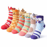 Women Microfiber Cute Animal Fuzzy Socks - 6 Pack