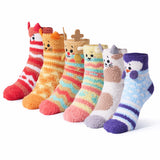 Women Microfiber Cute Animal Fuzzy Socks - 6 Pack