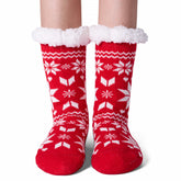 Women Red Nordic Fuzzy Fleece Home Socks