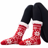 Women Red Nordic Fuzzy Fleece Home Socks