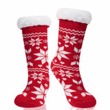 Women Red Nordic Fuzzy Fleece Home Socks