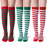 Women Christmas Stripes Over Knee Socks 3 Pack