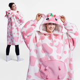 Wearable Blanket Strawberry Cow For Adults