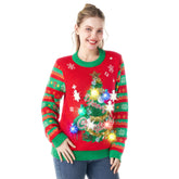 Women Christmas Tree Ugly Sweater with Light Bulbs