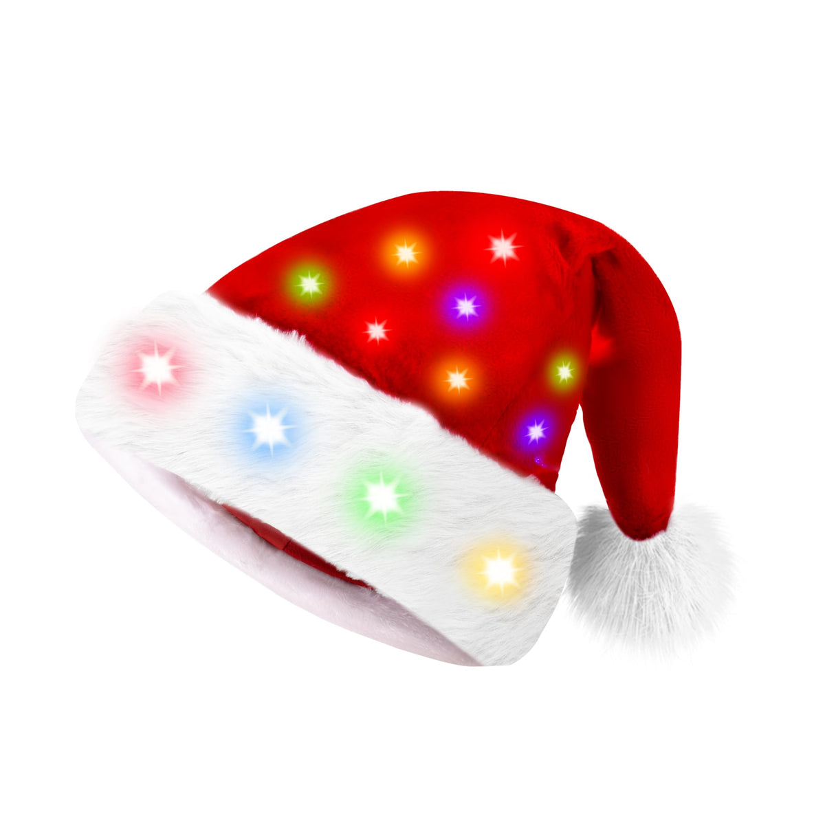 Light-up Christmas Santa Hat with Pom Poms