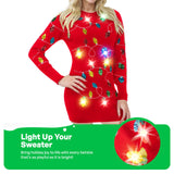 Giggling Getup Womens Light Up Ugly Christmas Sweater Dress with Colorful Light Up Bulb