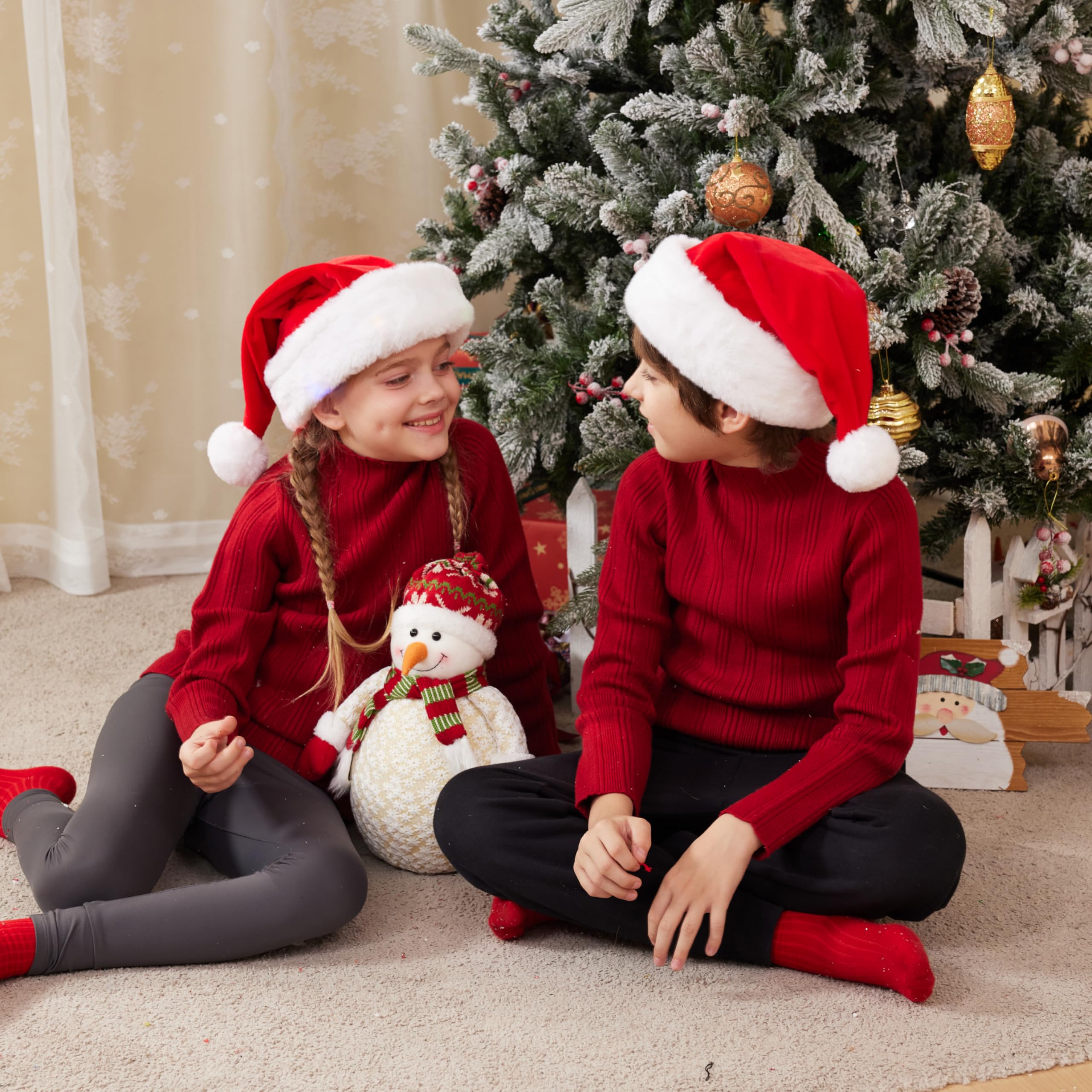 Light-up Christmas Santa Hat with Pom Poms