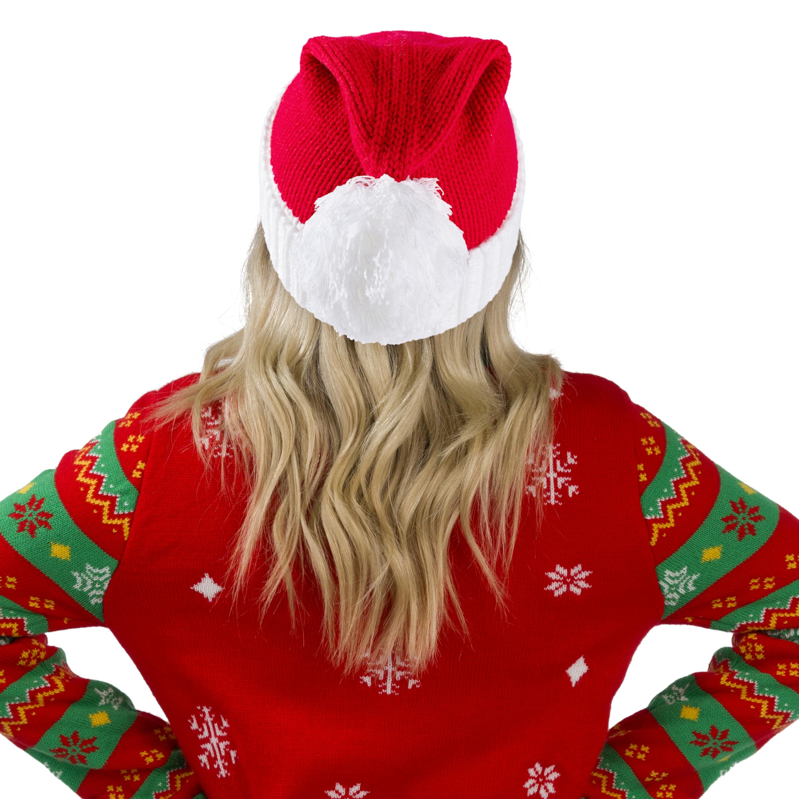 Adult Knit Christmas Beanie Hat with Pom Poms