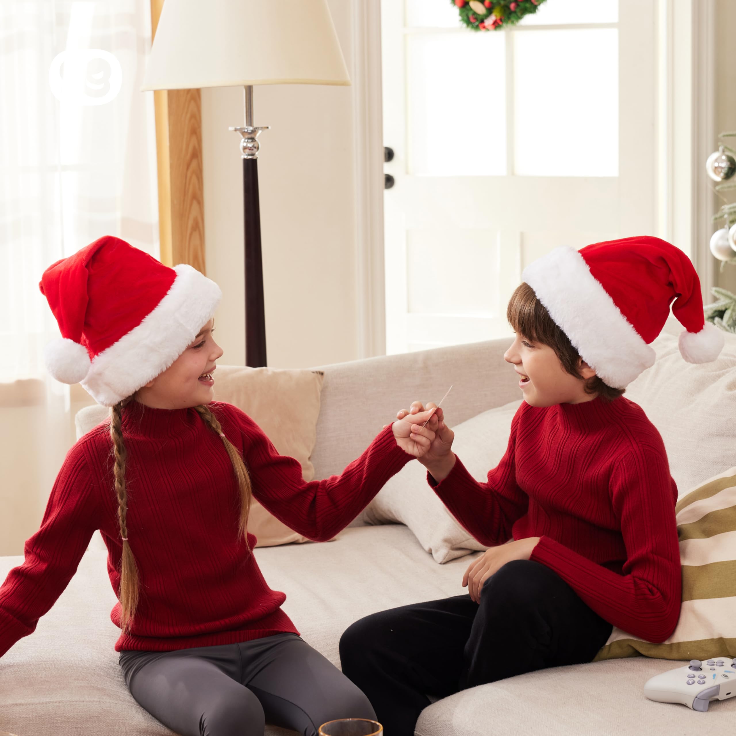 Light-up Christmas Santa Hat with Pom Poms
