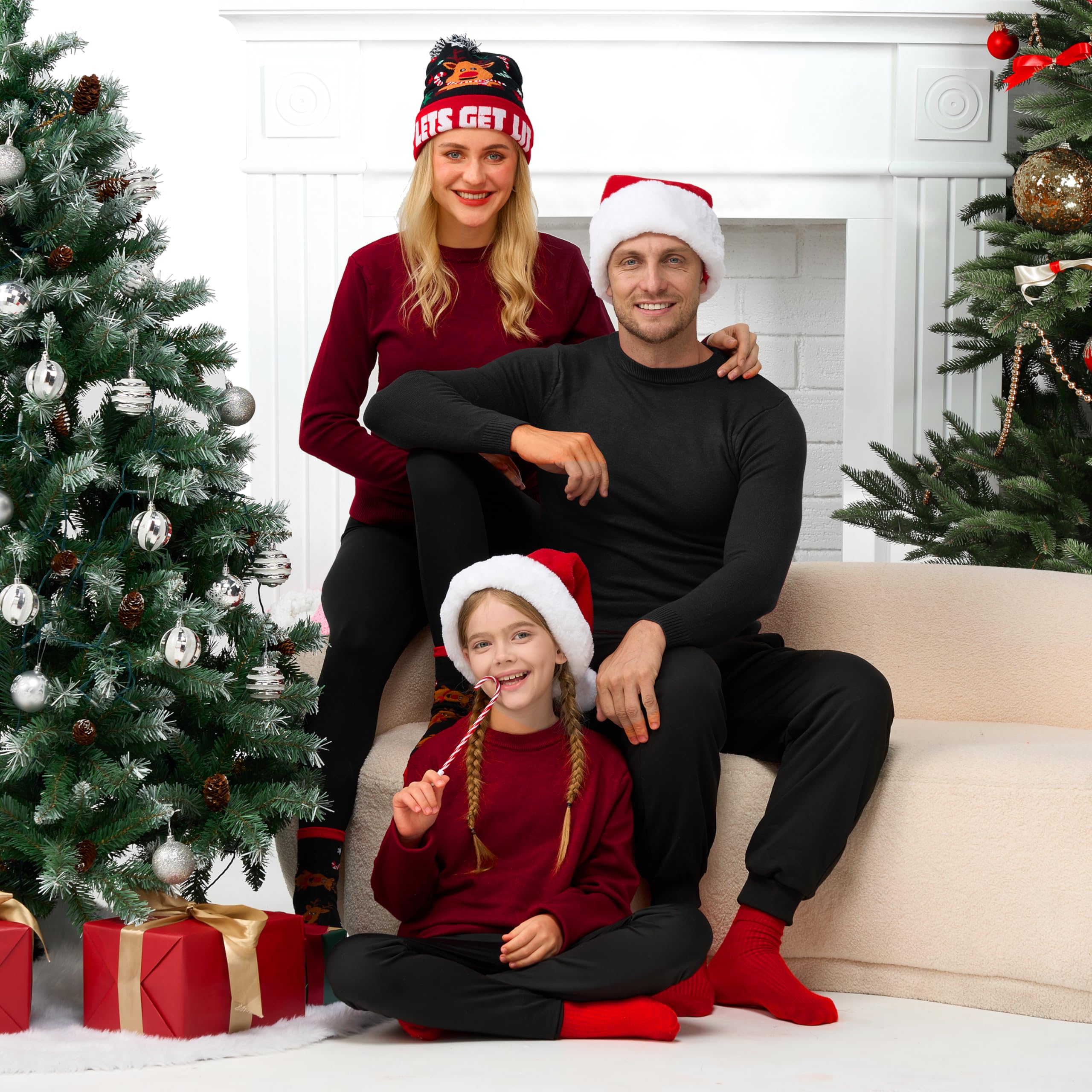 Light-up Xmas Reindeer Beanie Hat with Crew Sock