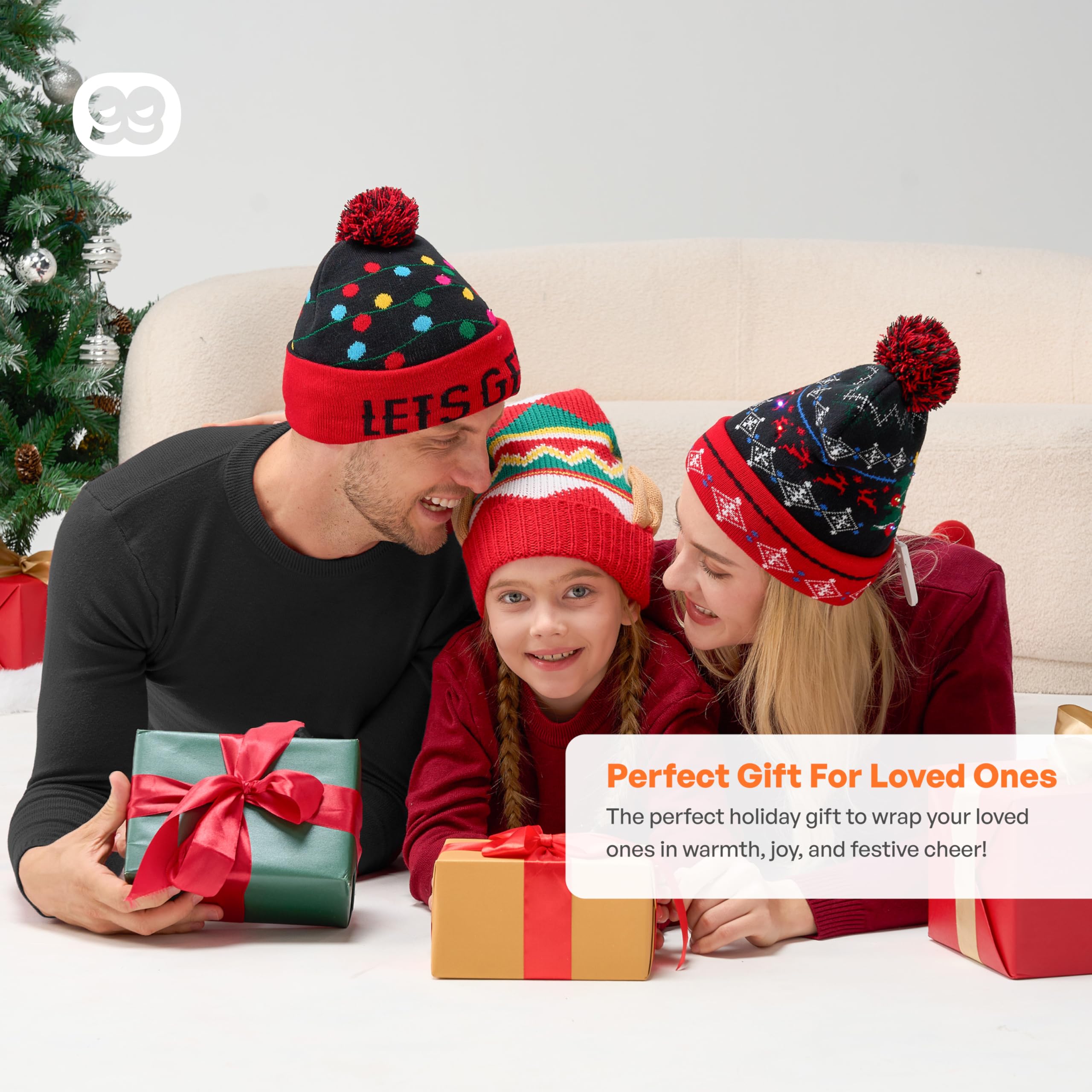 Light-up Christmas Santa Hat with Pom Poms