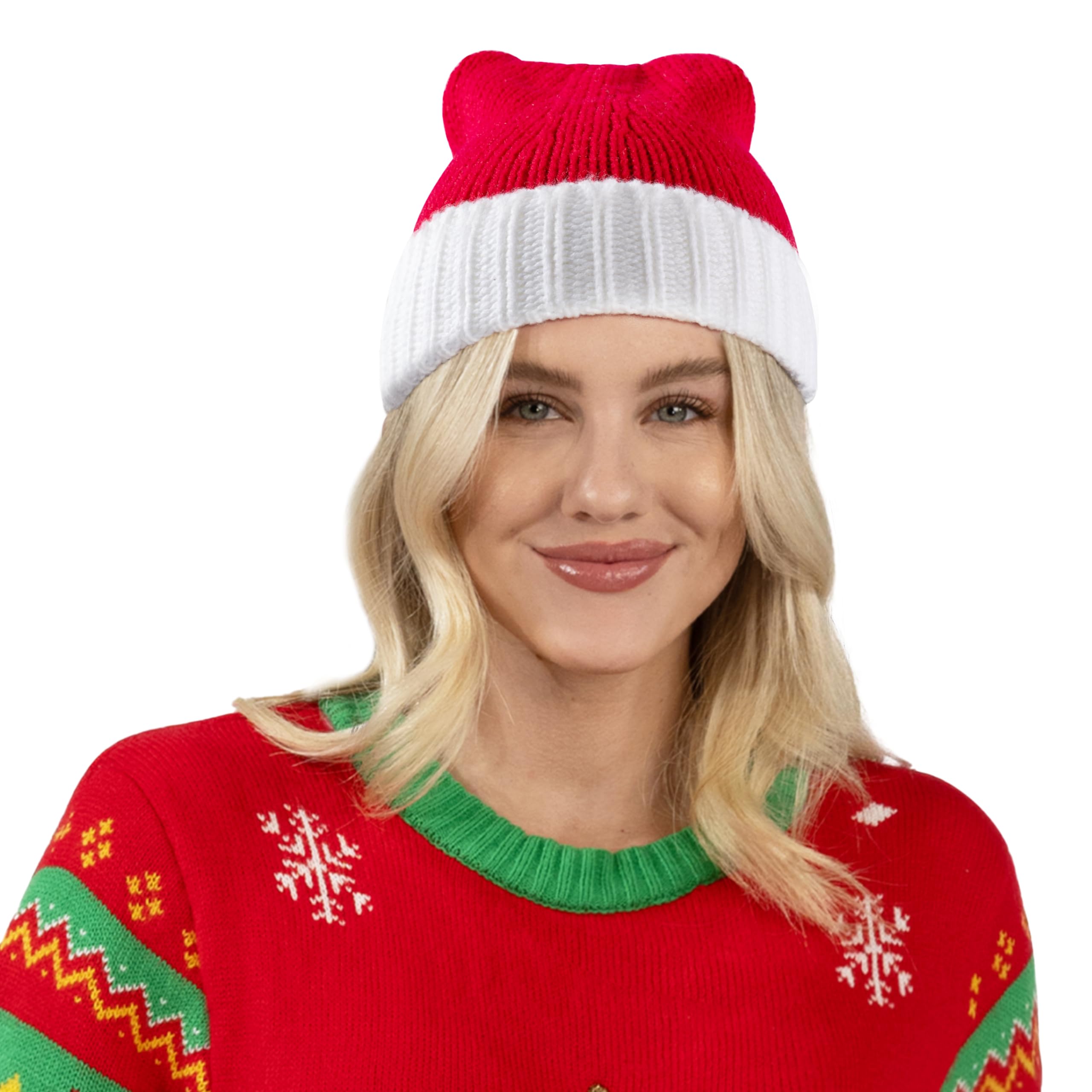 Adult Knit Christmas Beanie Hat with Pom Poms