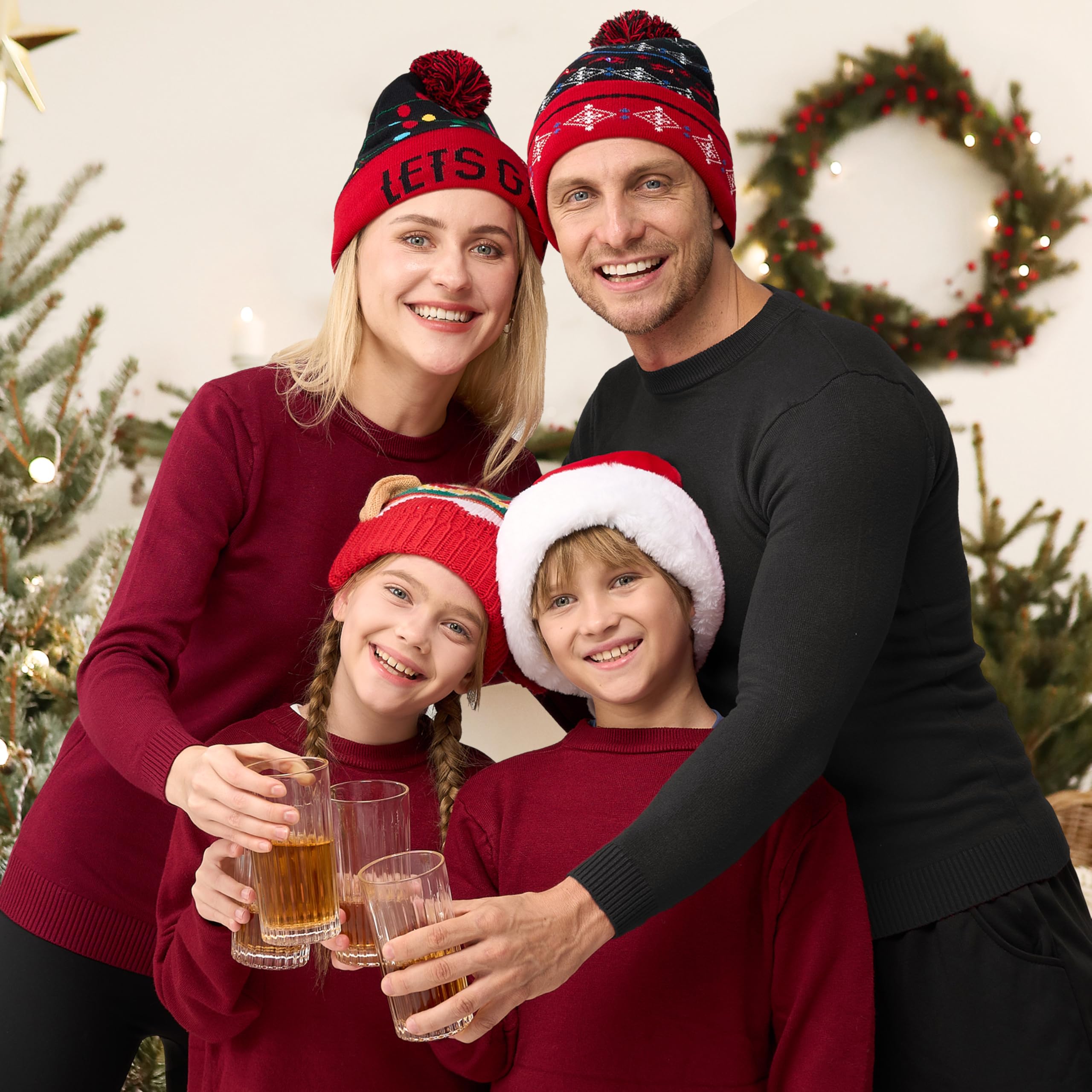Light-up Christmas Santa Hat with Pom Poms