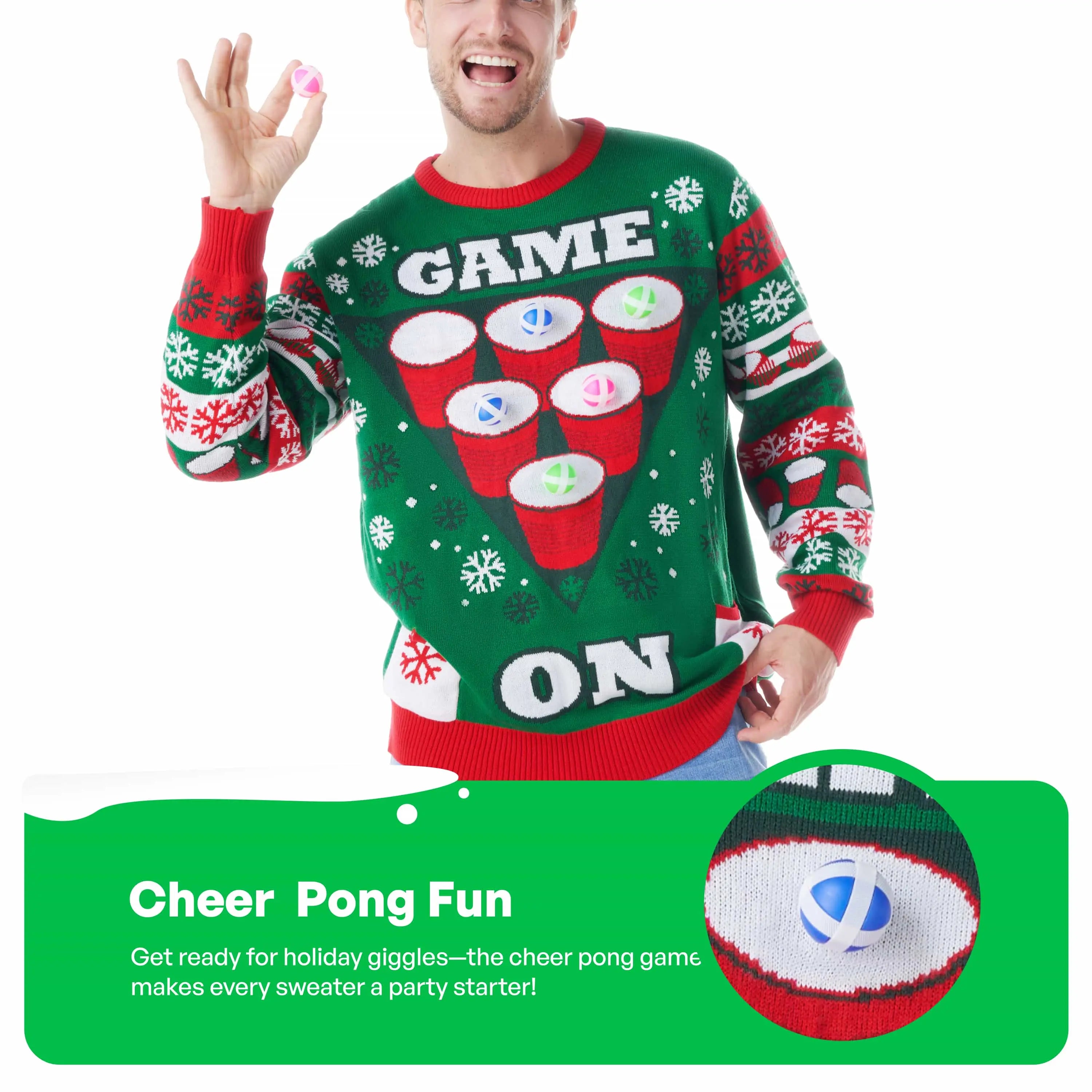 Cheer Pong Game Christmas Ugly Sweater for Men