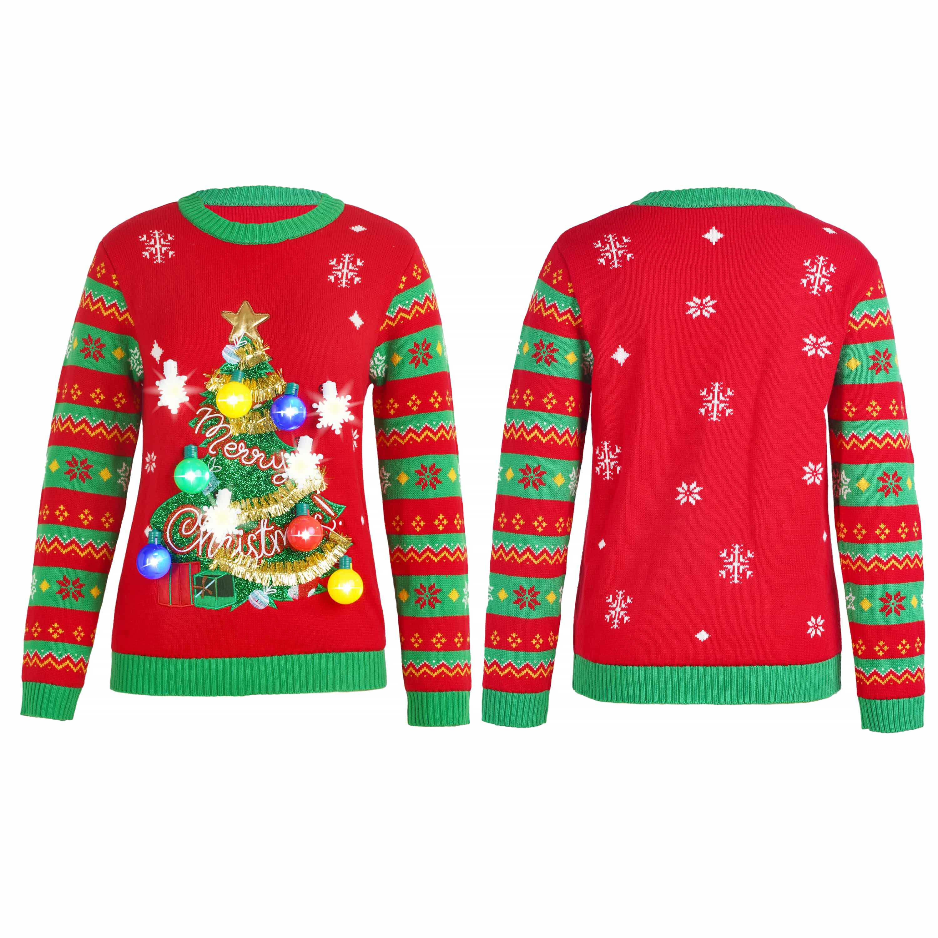 Women Christmas Tree Ugly Sweater with Light Bulbs