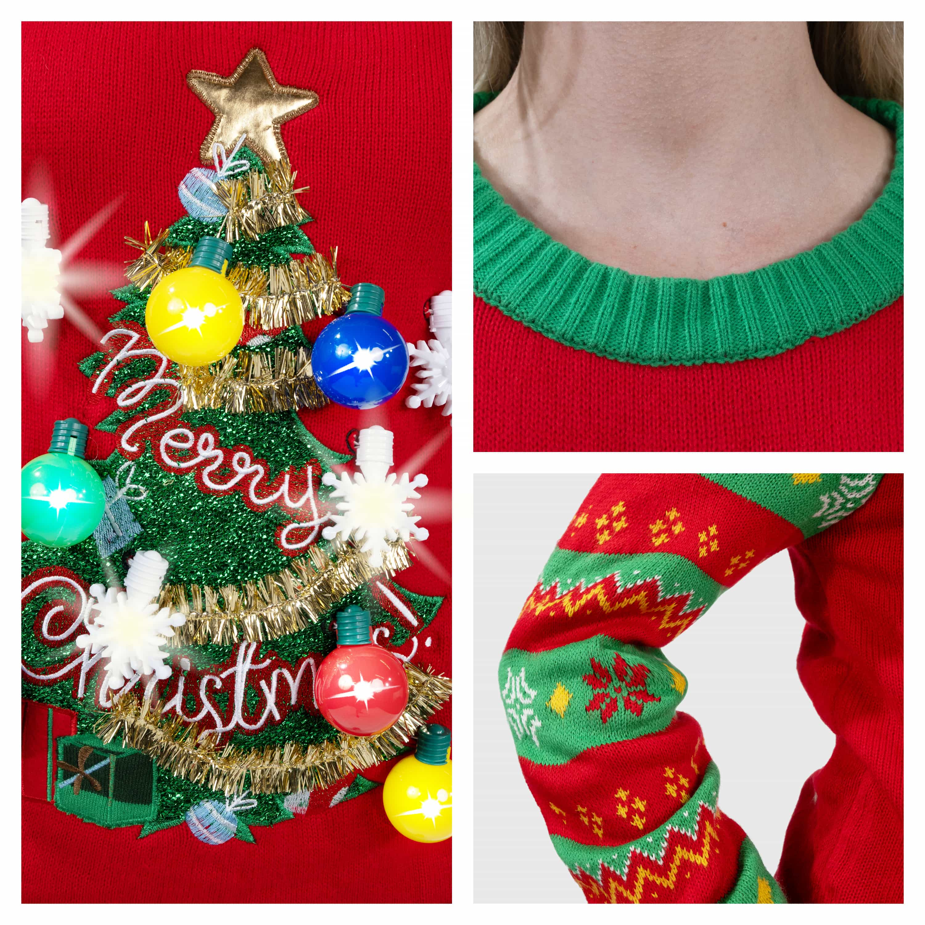 Women Christmas Tree Ugly Sweater with Light Bulbs