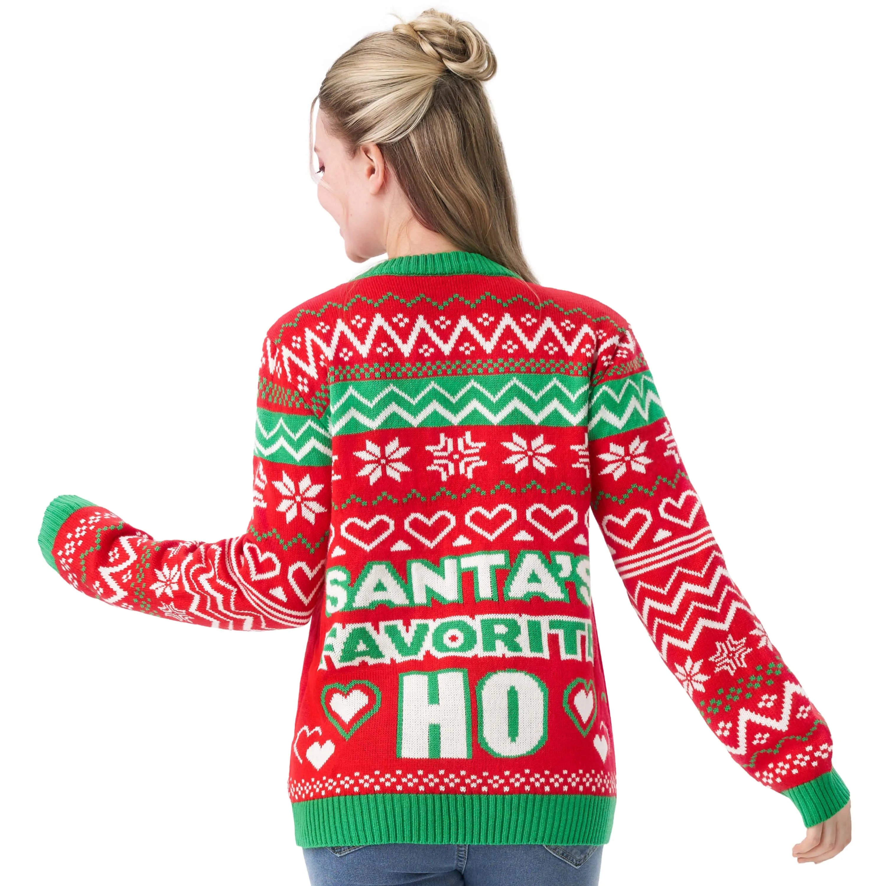 Women Santa's favorite ho ugly sweater with bulbs