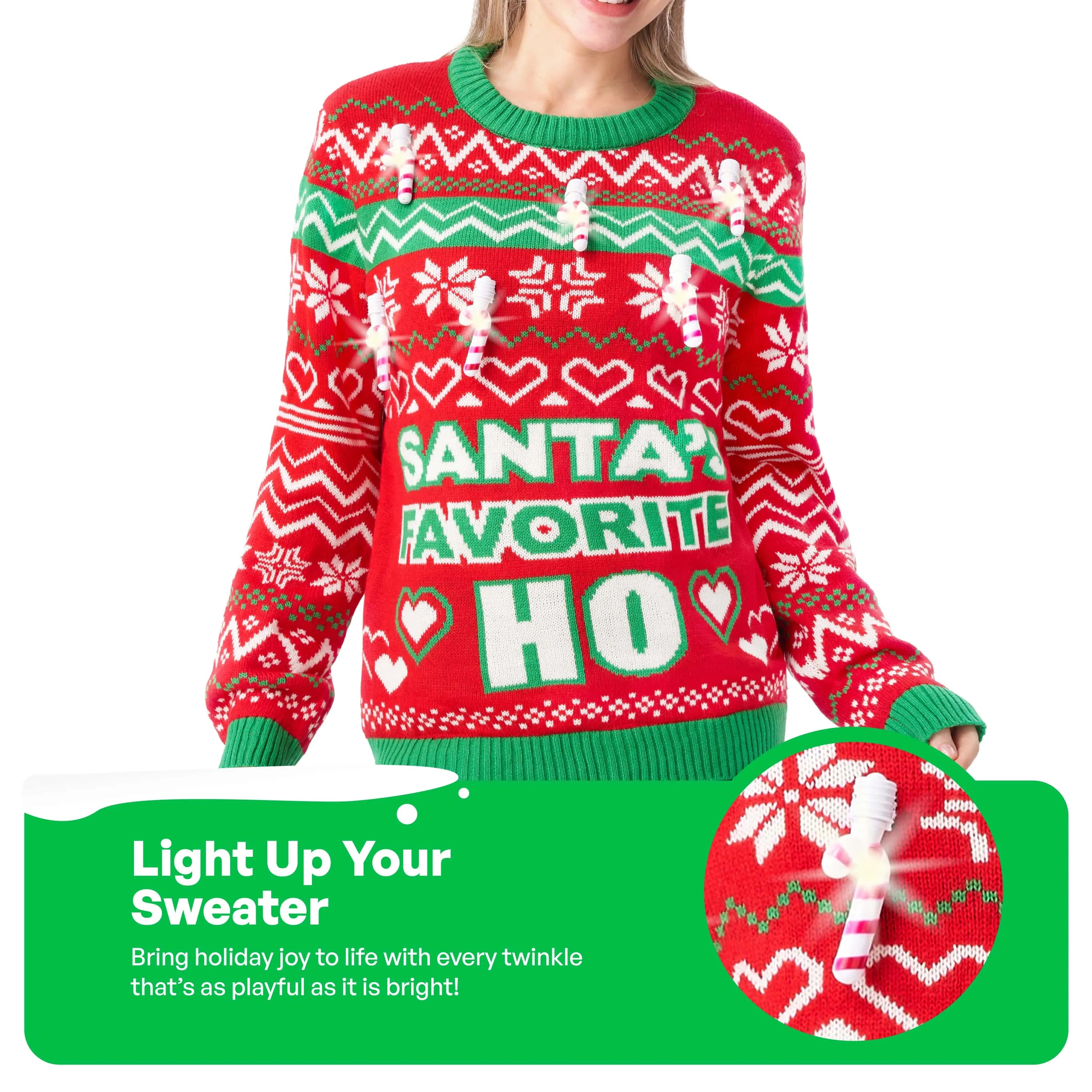 Women Santa's favorite ho ugly sweater with bulbs