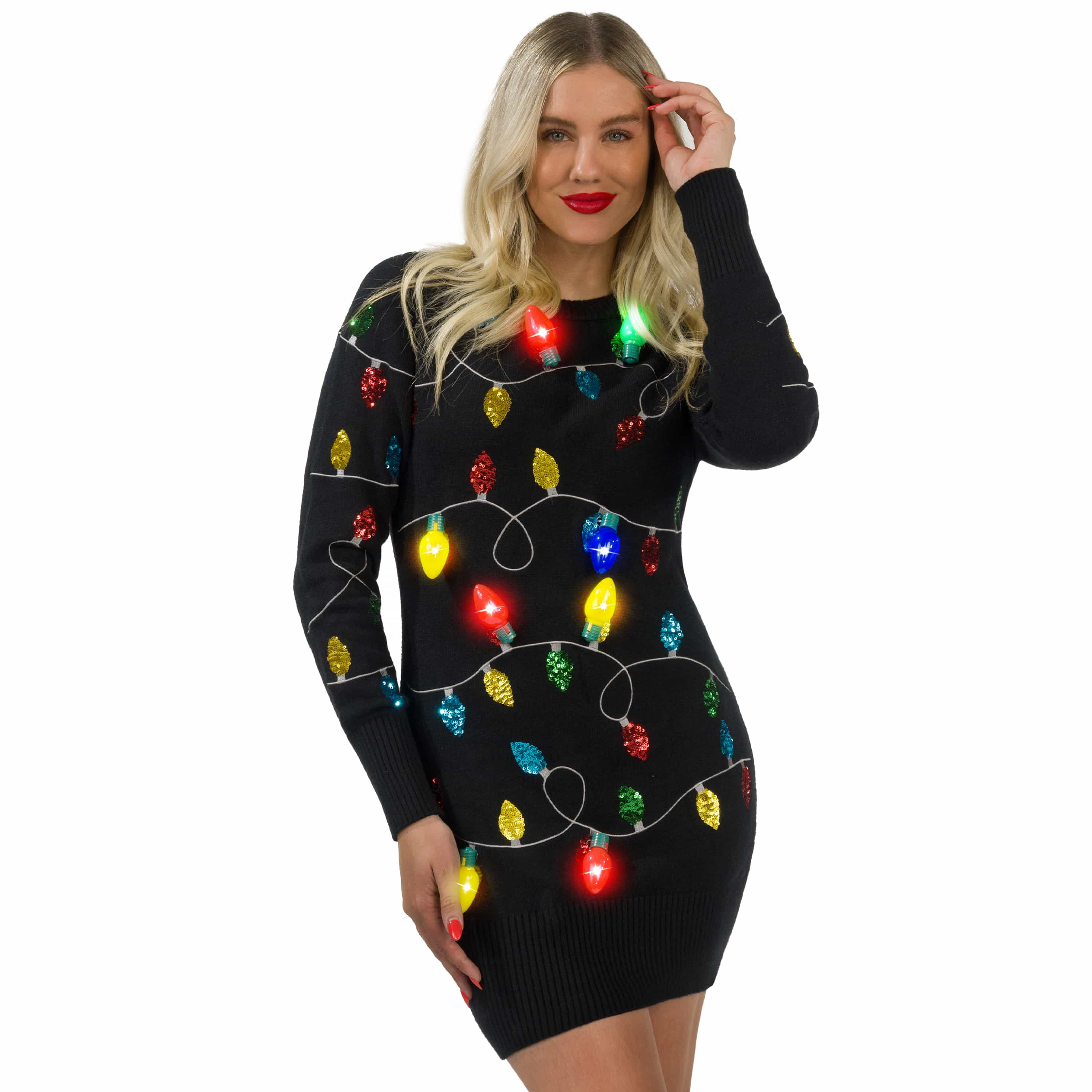 Women Colorful Light bulb Long Sweater Dress with bulbs