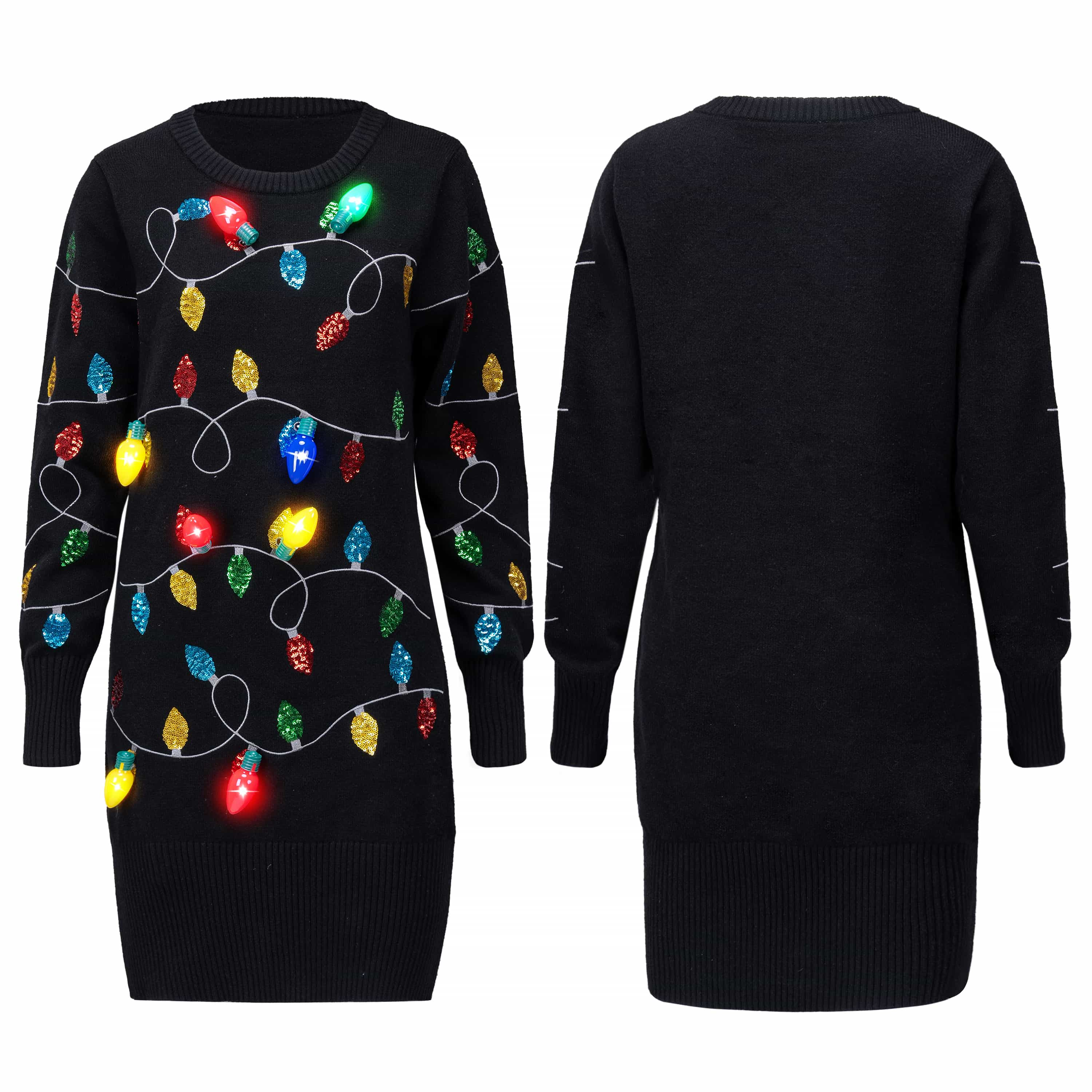 Women Colorful Light bulb Long Sweater Dress with bulbs