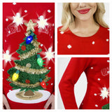 Women Red Sweater Dress Christmas Tree with bulbs