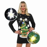 Women Black Sweater Dress Christmas Tree with bulbs