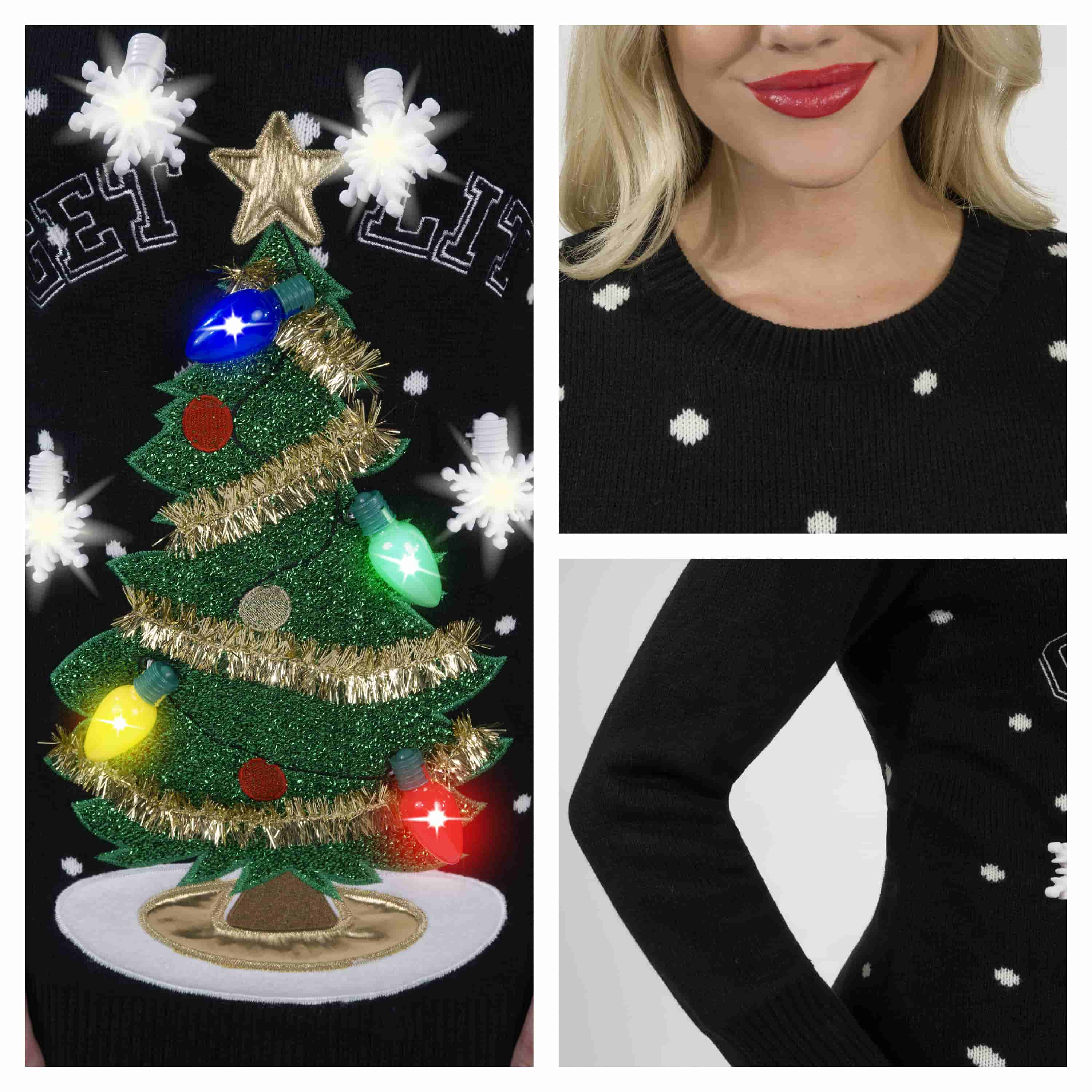 Women Black Sweater Dress Christmas Tree with bulbs