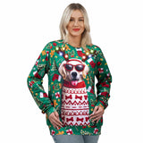 Unisex Christmas Crewneck Puppy Sweatshirt with Light Bulbs