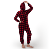 Women Fleece Christmas Buffalo Plaid Jumpsuit Red