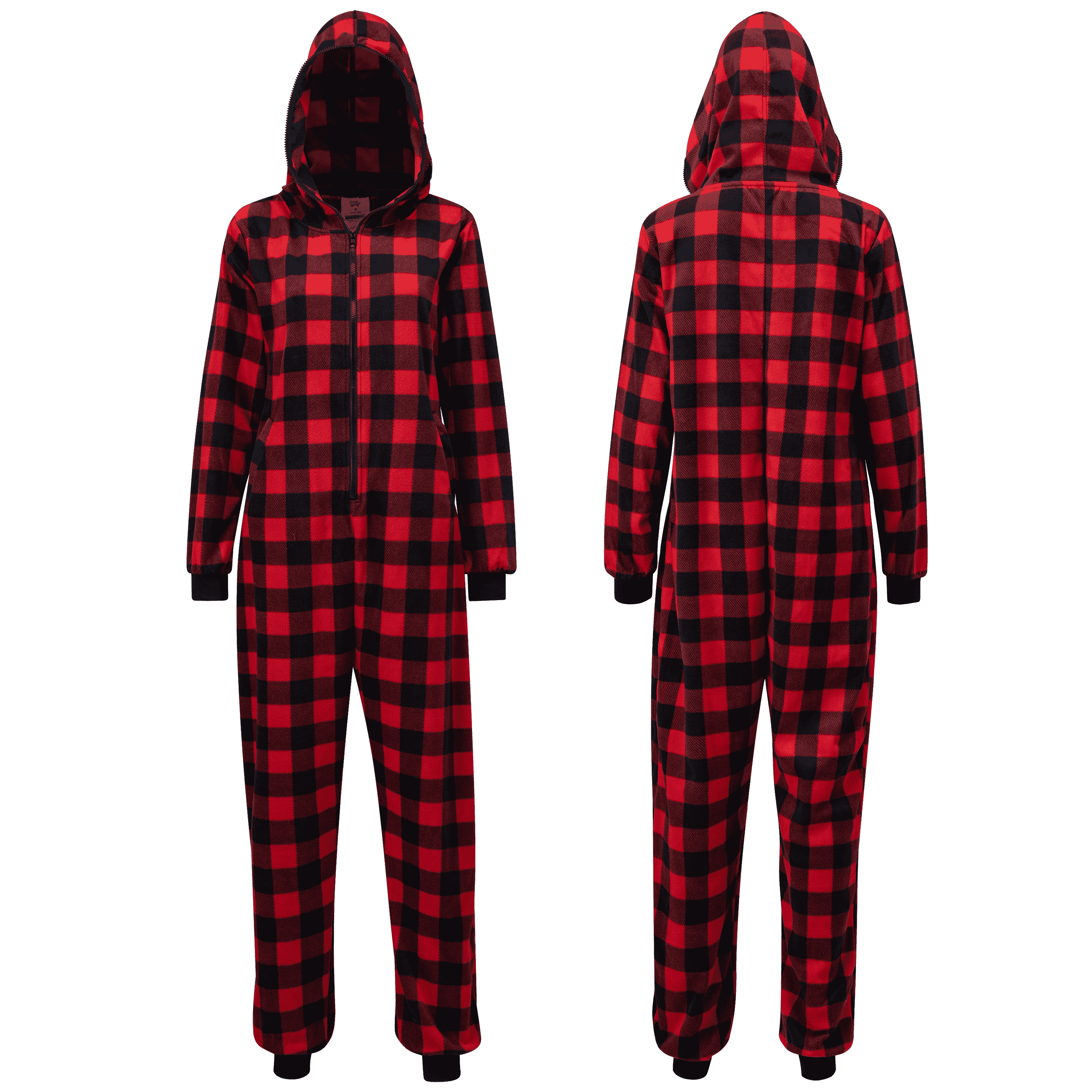 Women Fleece Christmas Buffalo Plaid Jumpsuit Red