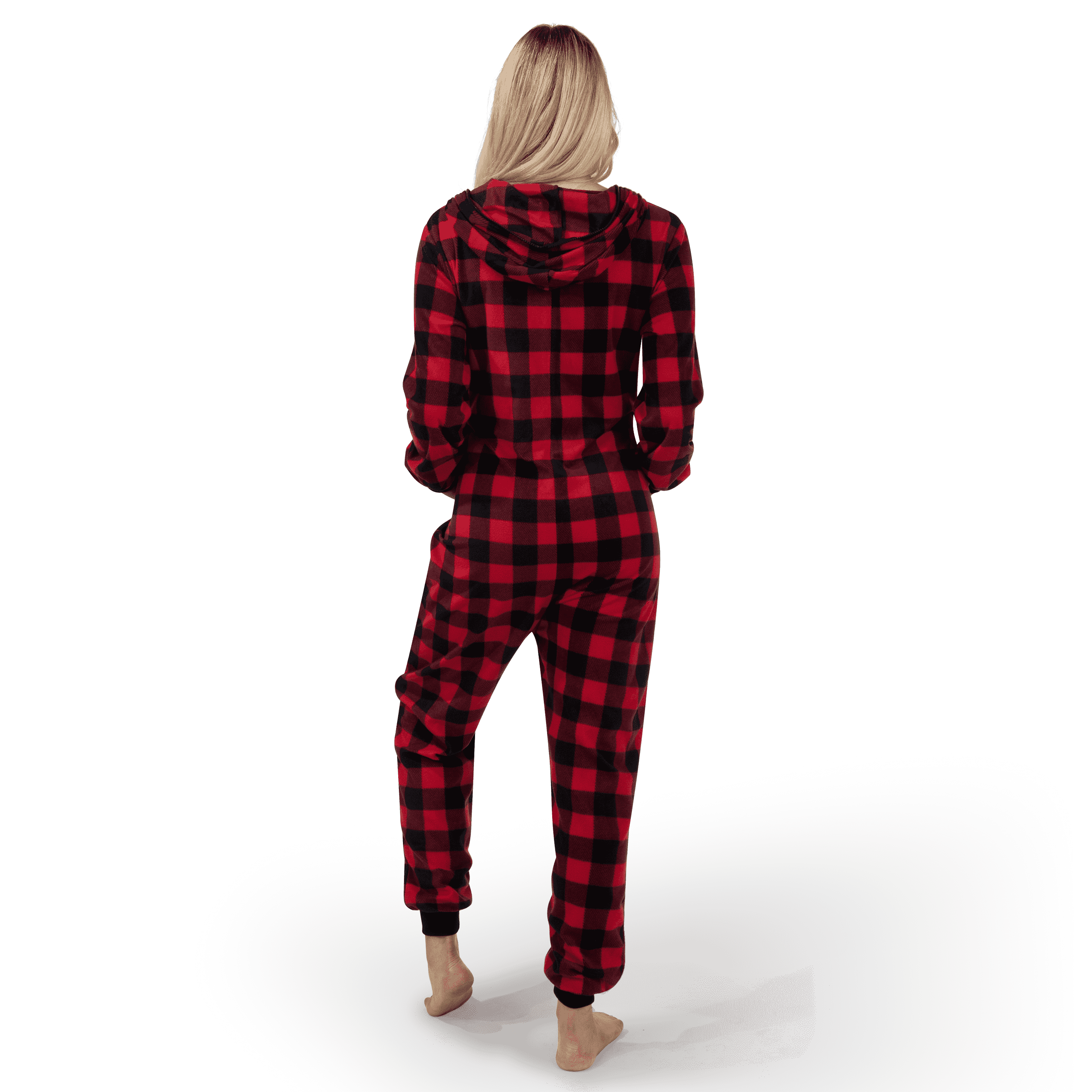 Women Fleece Christmas Buffalo Plaid Jumpsuit Red