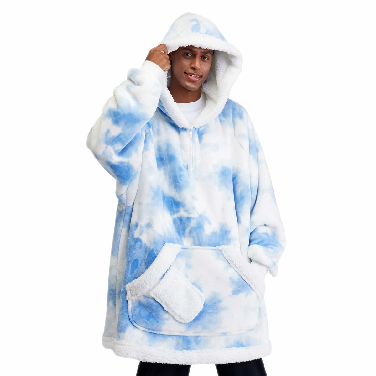 Wearable Blanket Light Blue Tie Dye For Adults