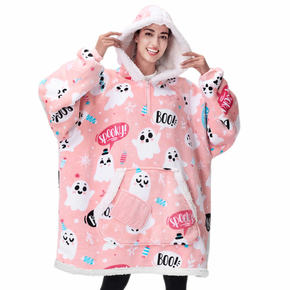 Wearable Blanket Halloween Pink Ghost For Adults