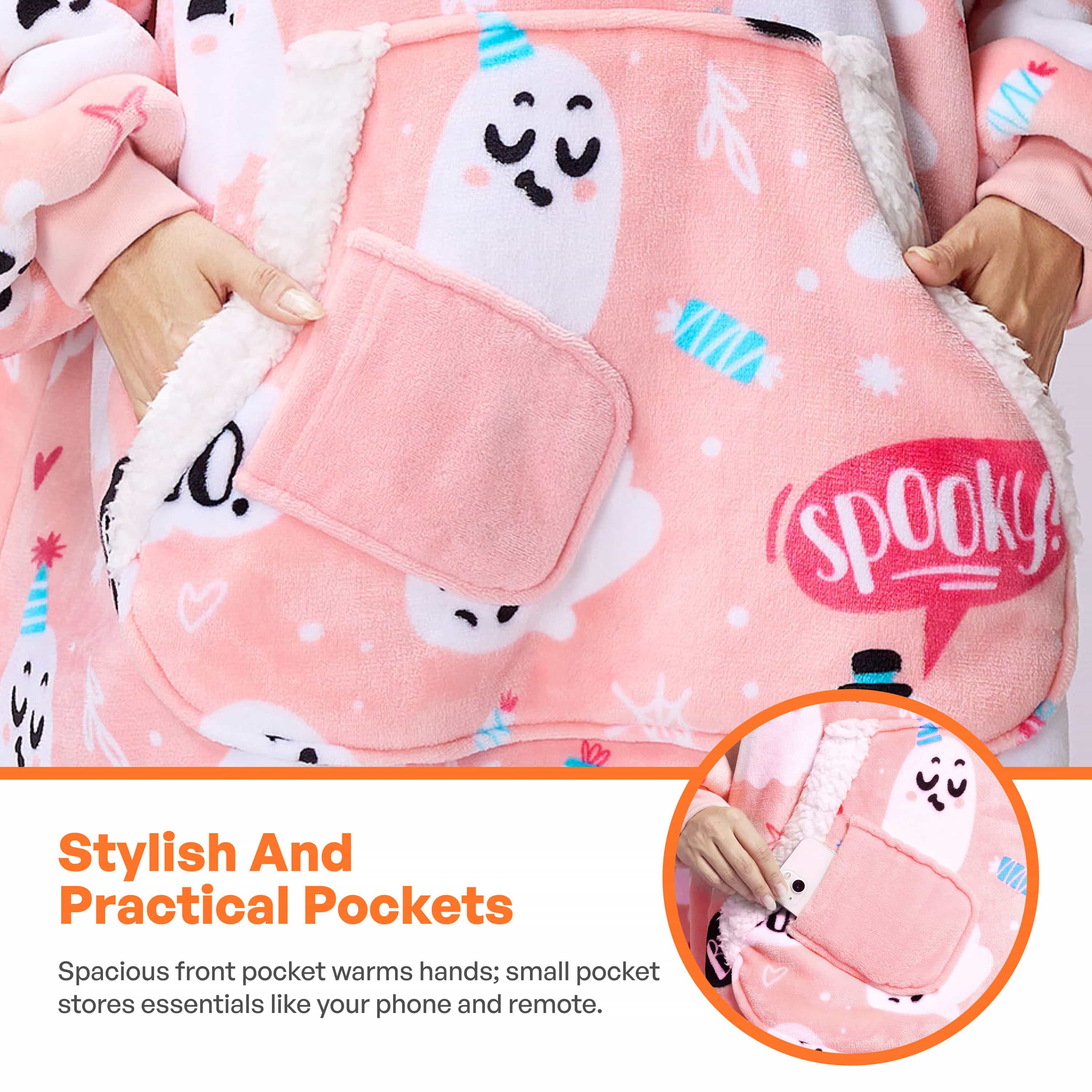 Wearable Blanket Halloween Pink Ghost For Adults