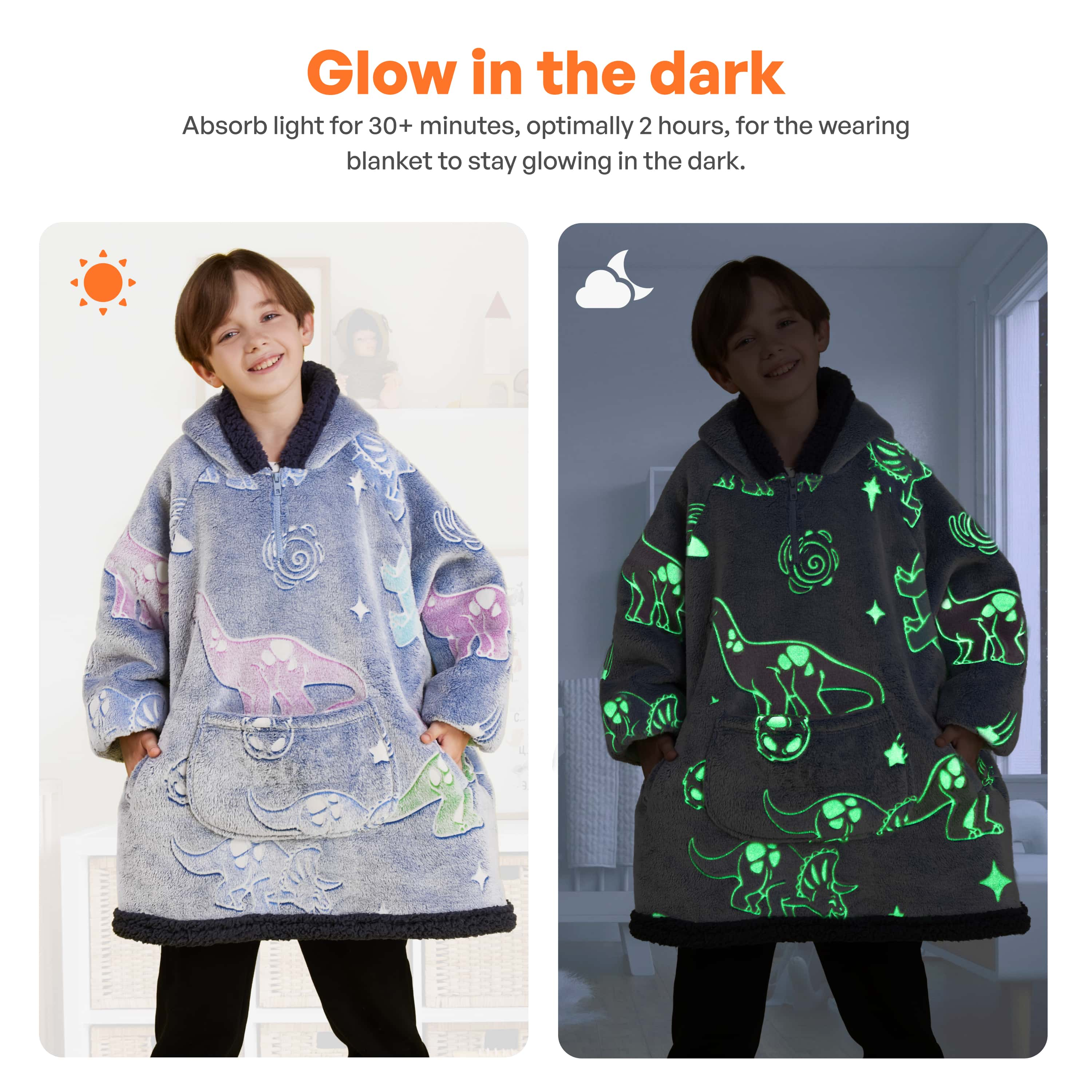 Wearable Blanket Dinosaur Glow Print For Kids