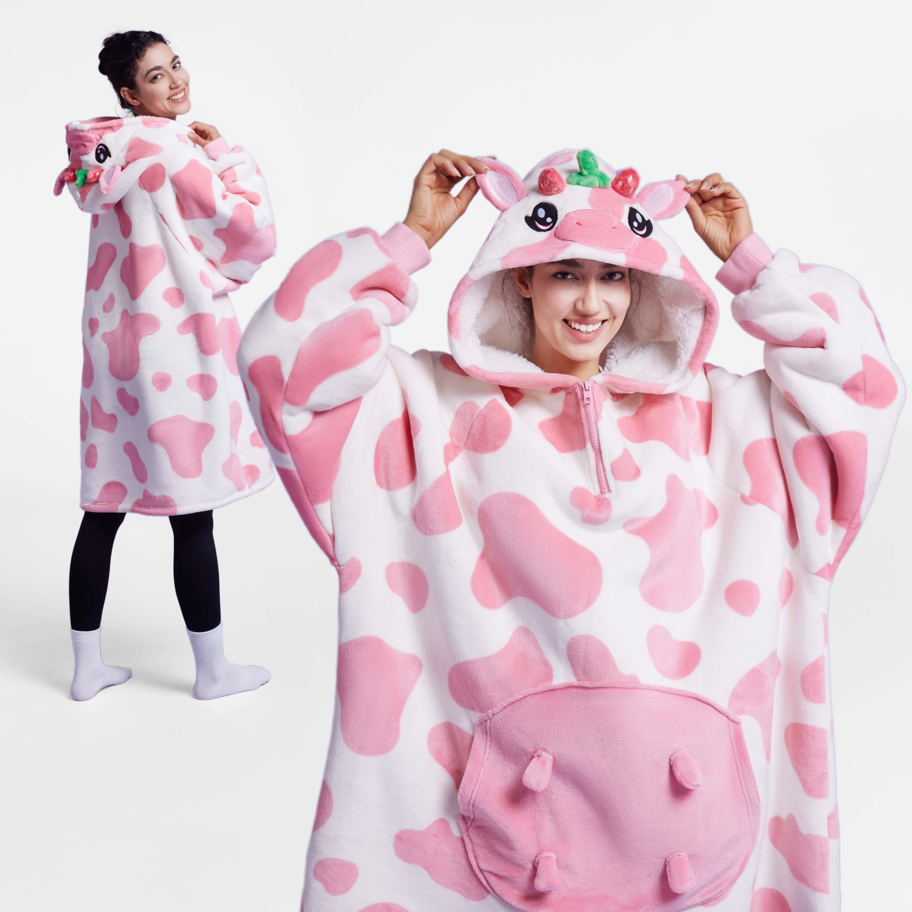 Wearable Blanket Strawberry Cow For Adults