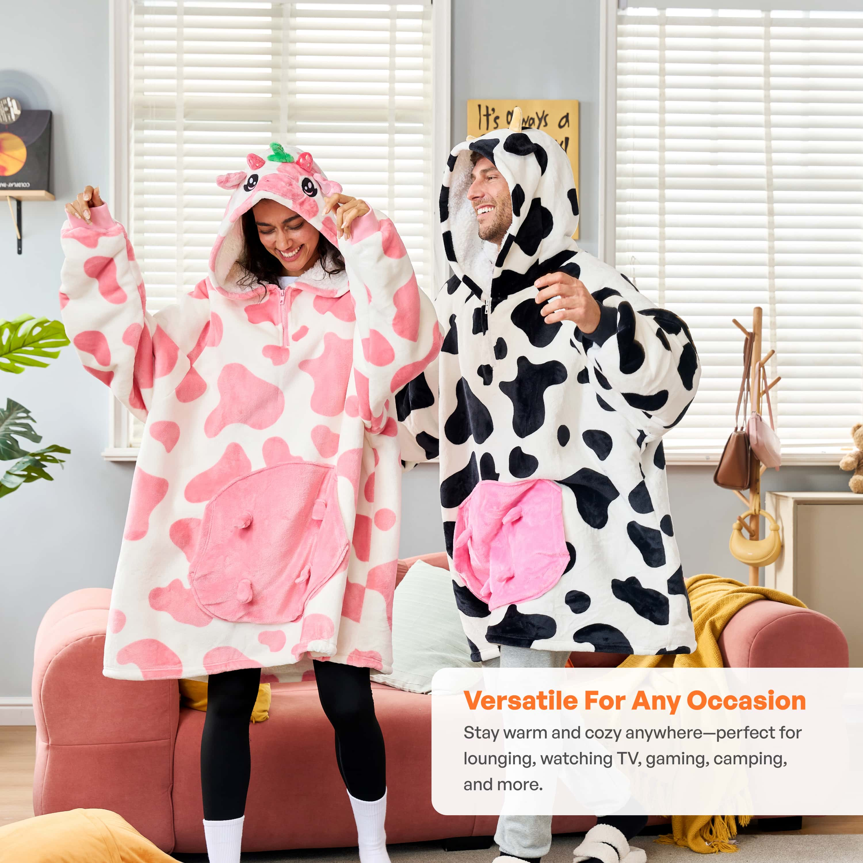 Wearable Blanket Strawberry Cow For Adults