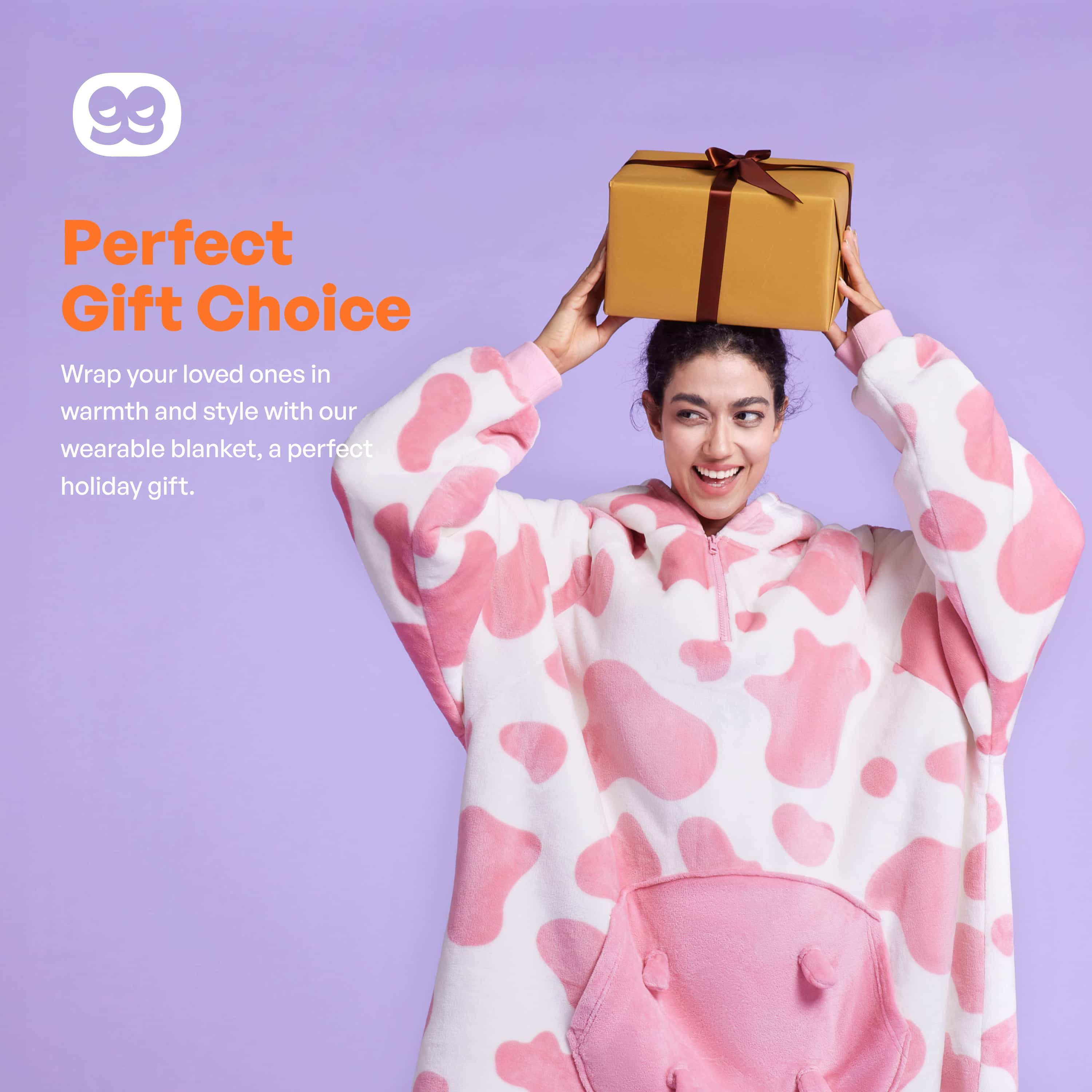 Wearable Blanket Strawberry Cow For Adults