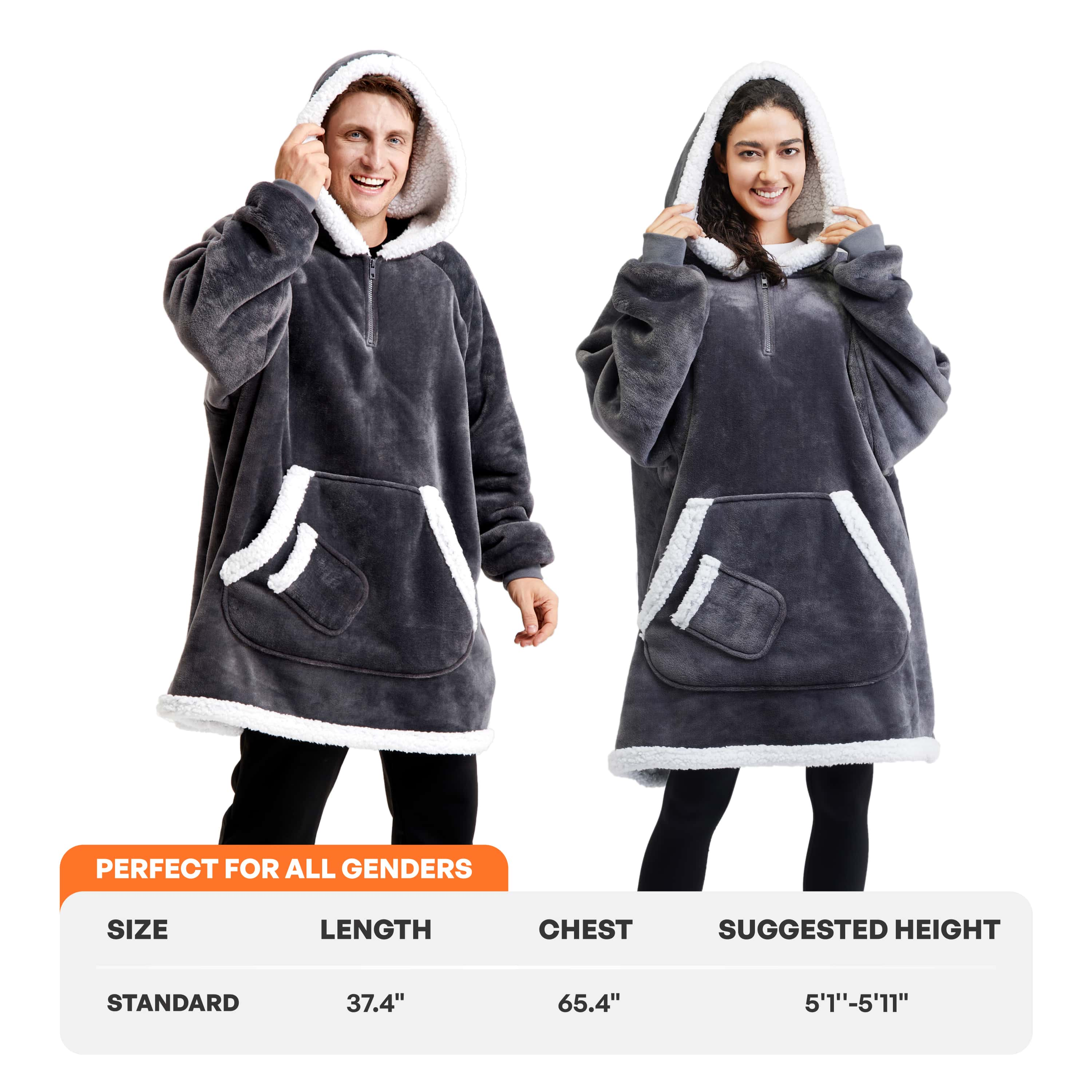 Wearable Blanket Dark Gray For Adults