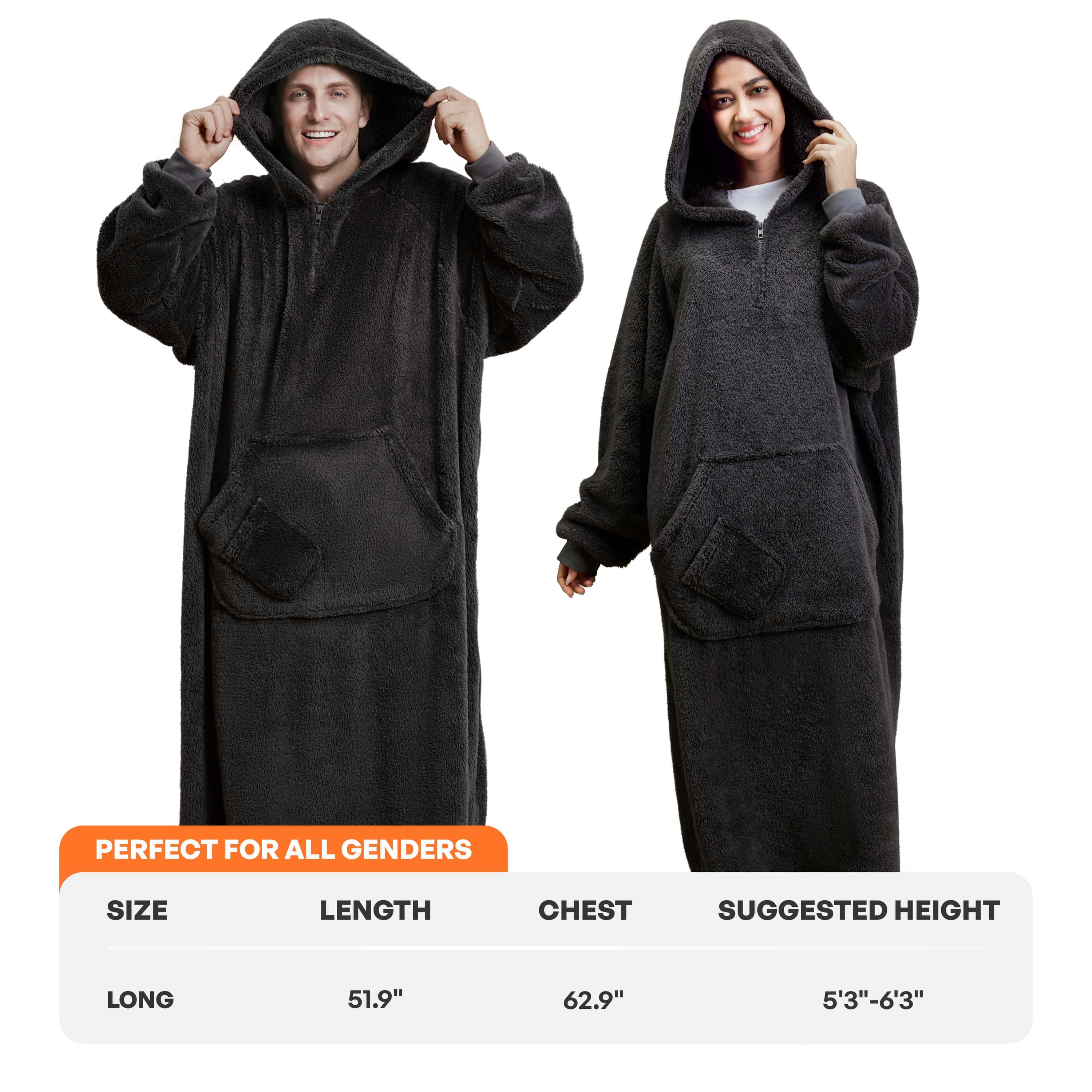 Wearable Blanket Dark Gray Oversized For Adults